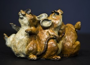 Mice Bronze Artist Glasses three Story Book Bronze Sculpture Art Gallery whimsical