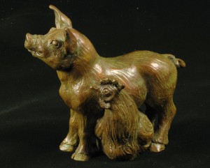 Pigs Ham Eggs Sculpture Art Bronze Edition Farm Decor