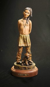 Native American Bronze Sculpture Art Bear Cub Boy